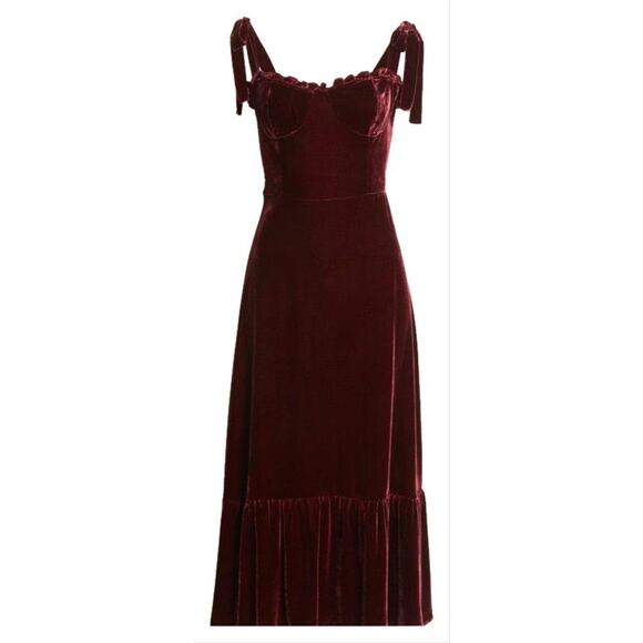 NWT Reformation Antoinette Velvet Corset Dress Plum Sz 6 Bow Tie Straps - Picture 3 of 10